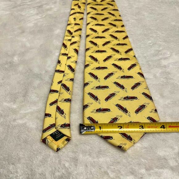 Ralph Lauren Classic Race Car All Over Print Silk Tie 56"x3.5" Pale Yellow & Red - Picture 6 of 8